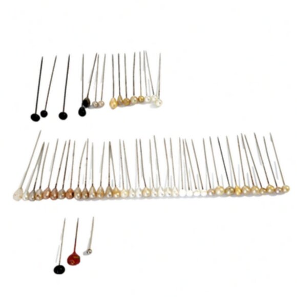 Antique Vintage 54 Decorative Hatpin Stickpin Mixed Lot in Sucrets Tin. - Picture 2 of 5